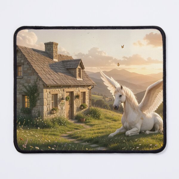 Item preview, Quaint Cottage and Pegasus on Enchanted Grassland designed and sold by Fanta-sticky.