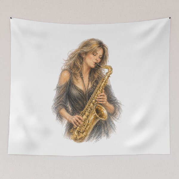 Item preview, Soulful Female Saxophonist Pastel Art designed and sold by MarekoraStudio.