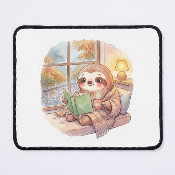 Item preview, Cozy Reading Sloth with Hot Coffee on a Rainy Autumn Window designed and sold by abdelski.