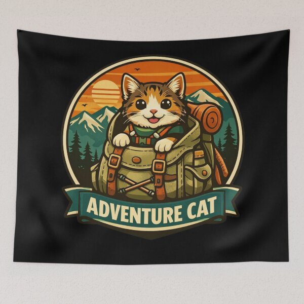 Item preview, Adventure Cat Mountain Badge – Vintage Hiking Backpack Design   designed and sold by Timeless Junction.