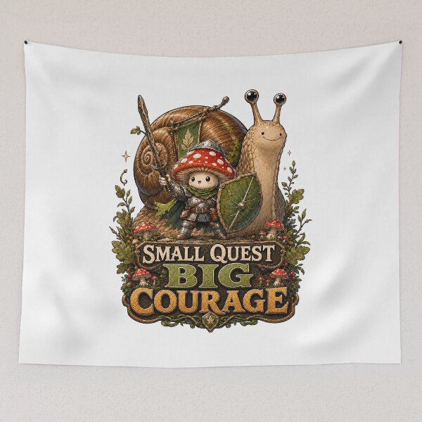Item preview, Small Quest Big Courage Mushroom Knight Snail Fantasy Art designed and sold by BartArtPhoto.