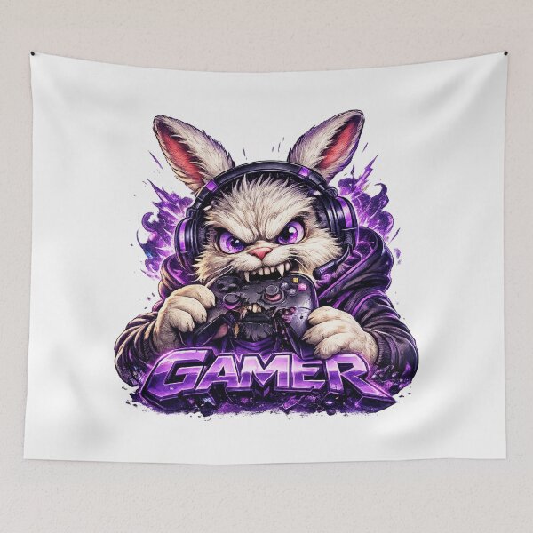 Item preview, Fierce Gamer Bunny Gaming Mascot designed and sold by AlexLineArt.
