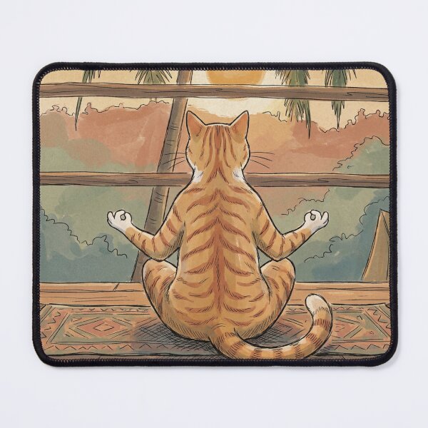 Item preview, Meditating Ginger Cat Yoga Sunset Tropical Illustration designed and sold by Butterfly-Dream.
