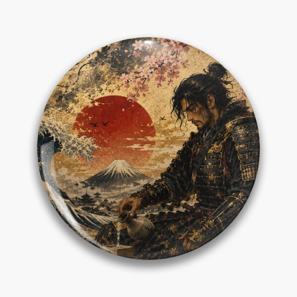 Item preview, Samurai Sharing Sake with Black Dragon | Japanese Ukiyo-e Fantasy Art designed and sold by 風の浮世.