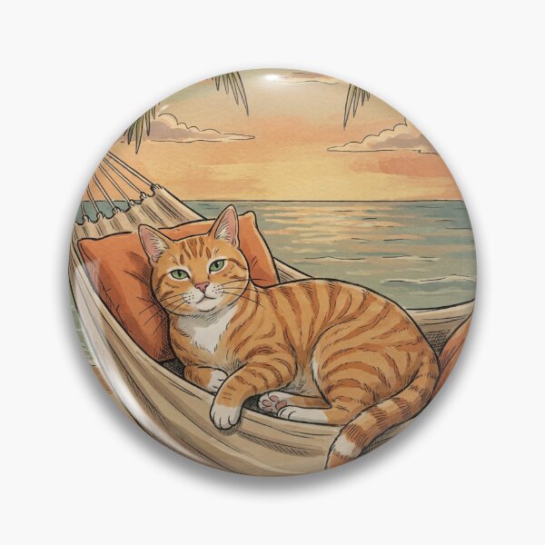 Item preview, Ginger Cat Relaxing in Beach Hammock at Sunset Illustration designed and sold by Butterfly-Dream.