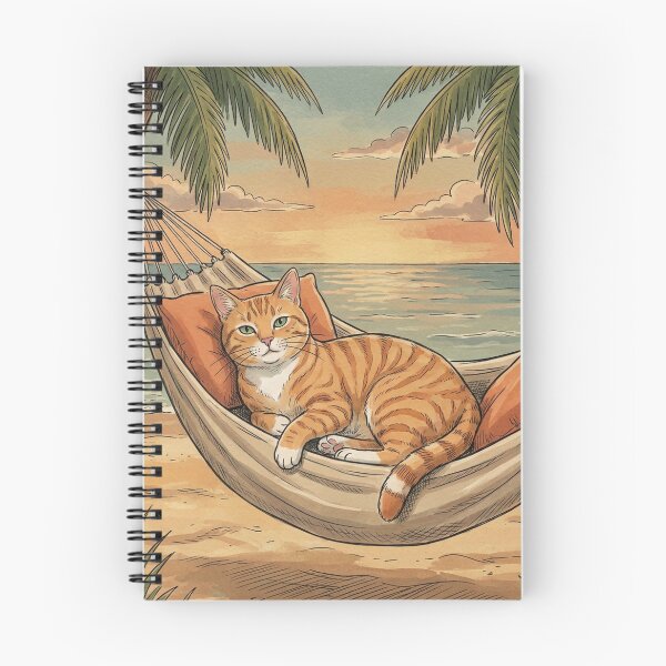 Item preview, Ginger Cat Relaxing in Beach Hammock at Sunset Illustration designed and sold by Butterfly-Dream.