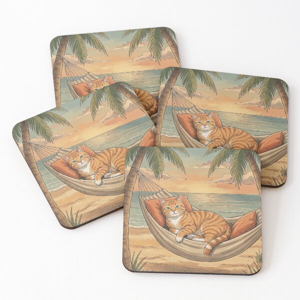 Item preview, Ginger Cat Relaxing in Beach Hammock at Sunset Illustration designed and sold by Butterfly-Dream.