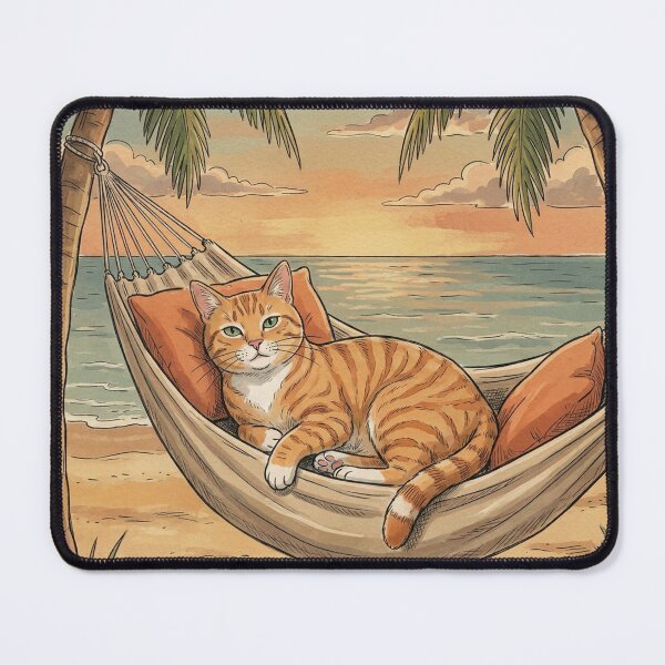 Item preview, Ginger Cat Relaxing in Beach Hammock at Sunset Illustration designed and sold by Butterfly-Dream.