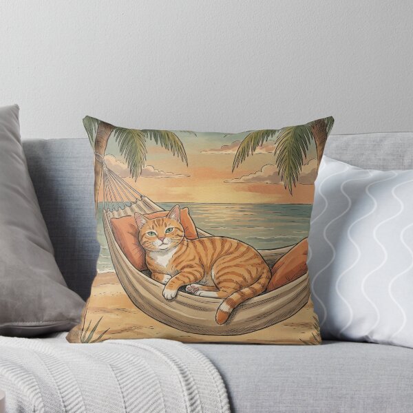 Item preview, Ginger Cat Relaxing in Beach Hammock at Sunset Illustration designed and sold by Butterfly-Dream.