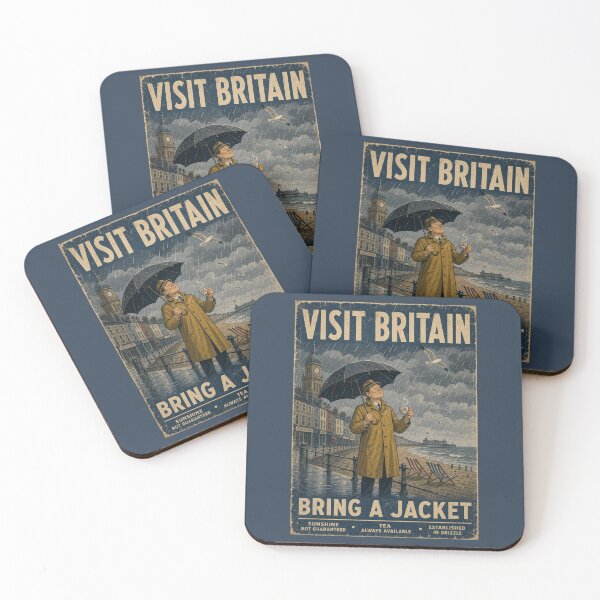 Item preview, Visit Britain Bring a Jacket - Vintage British Weather Humour Travel Poster Design designed and sold by bumbledown.