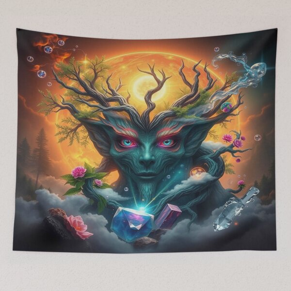 Item preview, Impasto Surreal Tree Spirit with Floral Cosmic Energy designed and sold by FotoworldEdel.