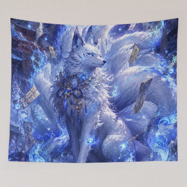 Item preview, Mystical Kitsune Guardian – Celestial Blue Spirit Fox of Ancient Japan designed and sold by Sticleg.