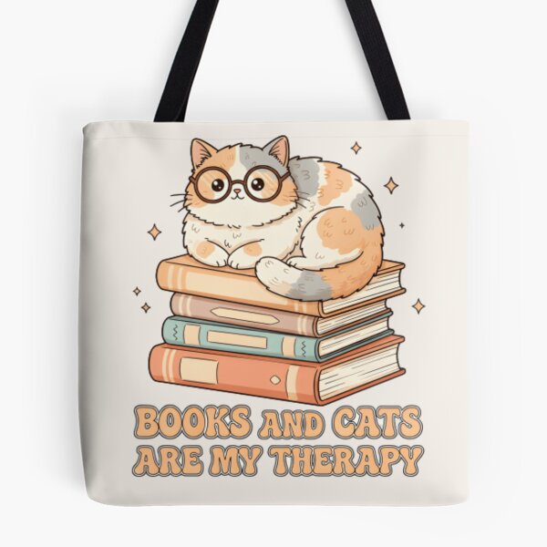 Item preview, Books and Cats Are My Therapy  Cozy Bookish Cat Lover T‑Shirt & Sticker designed and sold by ZyxDes.