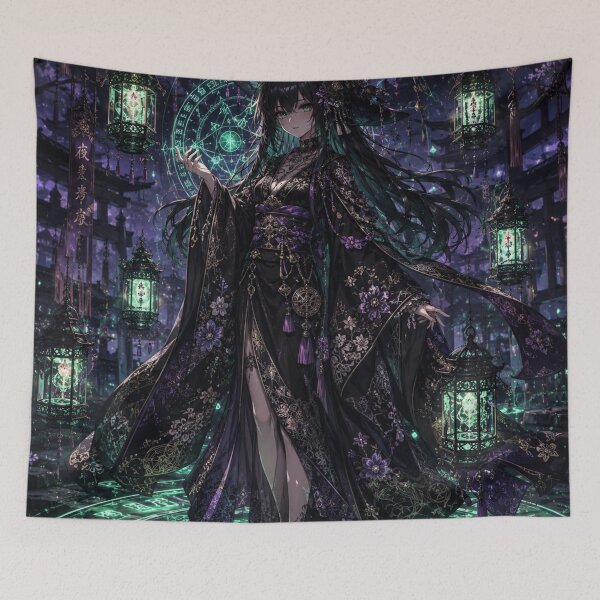 Item preview, Emerald Moon Witch – Gothic Japanese Kimono Anime Art designed and sold by Sticleg.