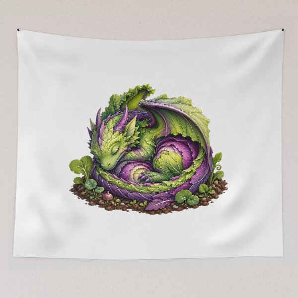 Item preview, Cute Cabbage Dragon Sleeping Vegetable Monster Cottagecore designed and sold by BartArtPhoto.