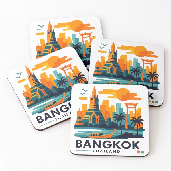 Item preview, Bangkok Thailand Travel Souvenir - Wat Arun Temple & Longtail Boat Art designed and sold by OzzFrequency.