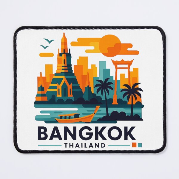 Item preview, Bangkok Thailand Travel Souvenir - Wat Arun Temple & Longtail Boat Art designed and sold by OzzFrequency.
