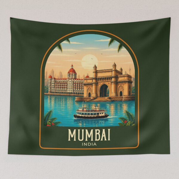 Item preview, Mumbai Vintage Travel Illustration designed and sold by HomeLivingCo.