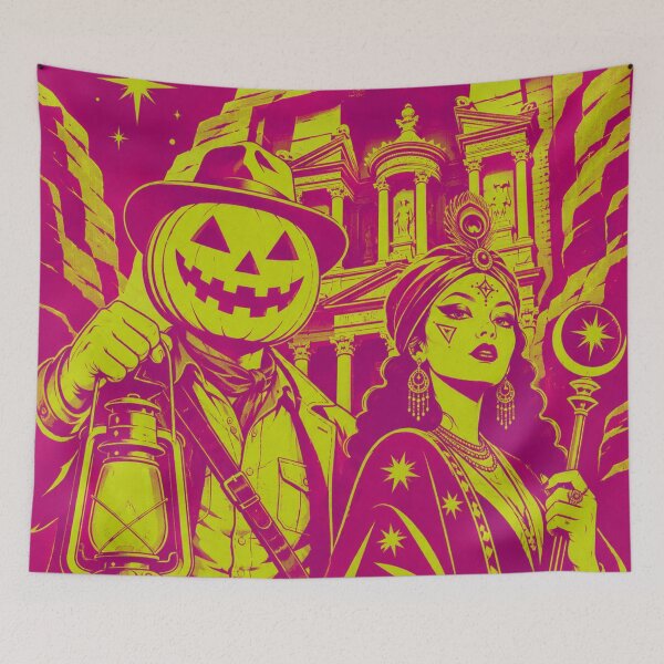 Item preview, Headless Horseman Petra Ruins – Electric Mid-Century Fantasy Art designed and sold by TheHorsemanRidesAgain.