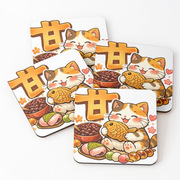 Item preview, Kawaii Sweet Taiyaki Cat Sticker – Kanji "甘" Japanese Wagashi Anime Cat Design designed and sold by kawaii animal store (in Japan).