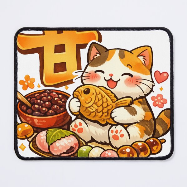 Item preview, Kawaii Sweet Taiyaki Cat Sticker – Kanji "甘" Japanese Wagashi Anime Cat Design designed and sold by kawaii animal store (in Japan).