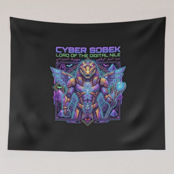 Item preview, Neon Cyber Sobek - Lord of the Digital Nile Egyptian God designed and sold by alalame.