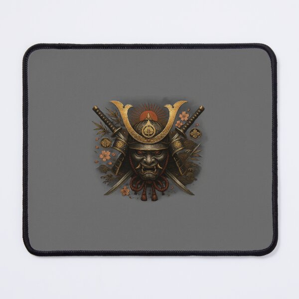 Item preview, Samurai Mask Oni Katana Red Sun – Ancient Japanese Warrior Art Tattoo Dark Gold designed and sold by SpitfireDesign.