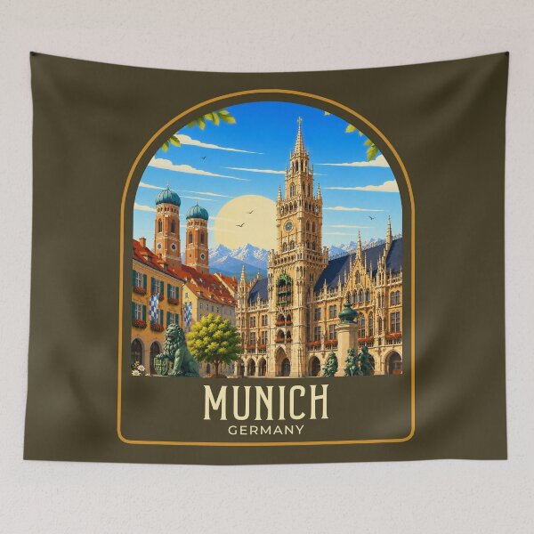 Item preview, Munich Vintage Travel Illustration designed and sold by HomeLivingCo.