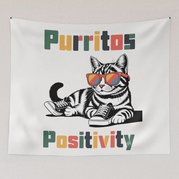 Item preview, Purritos & Positivity  Cool Cat Wearing Sunglasses Funny Retro T‑Shirt & Sticker designed and sold by ZyxDes.