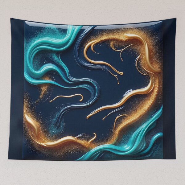 Item preview, Golden River Fluid Abstract Wall Art Navy Gold designed and sold by Xenovita.