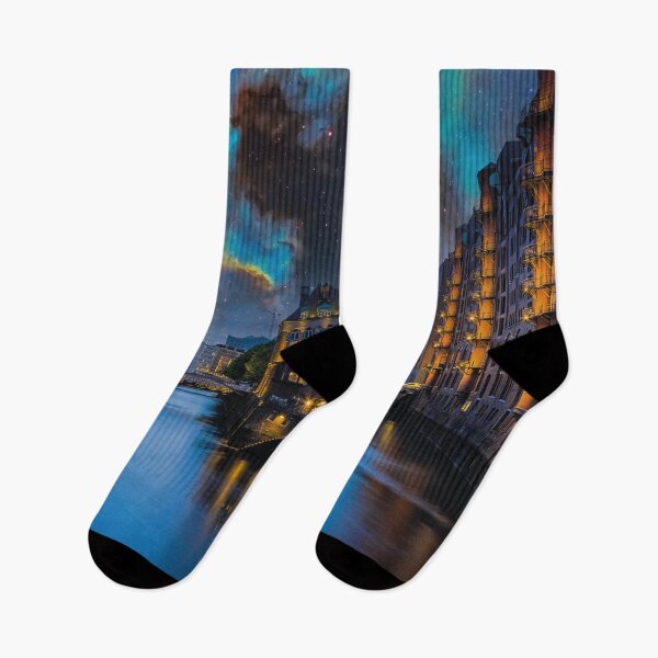 Item preview, Hamburg Speicherstadt Water Castle under a magical starry sky designed and sold by Mauswohn.