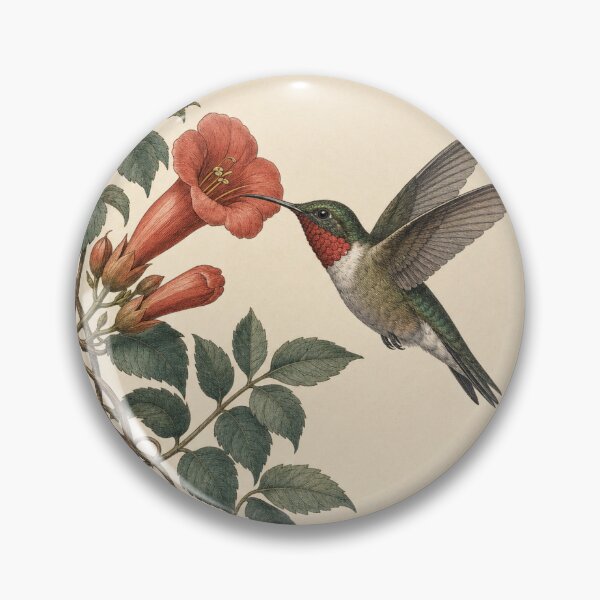 Item preview, Ruby-throated Hummingbird and Trumpet Vine — Field Guide Art designed and sold by QuietWingGuide.