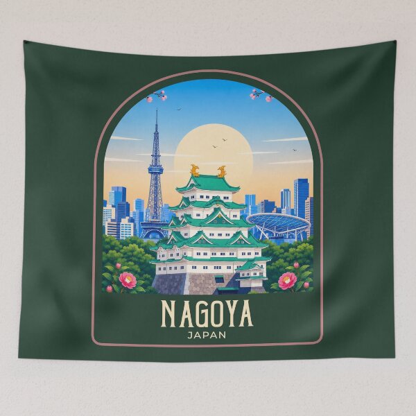 Item preview, Nagoya Vintage Travel Illustration designed and sold by HomeLivingCo.