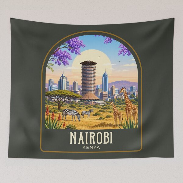 Item preview, Nairobi Vintage Travel Illustration designed and sold by HomeLivingCo.