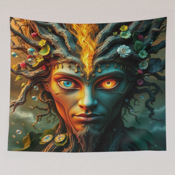 Item preview, Impasto Surreal Elemental Tree Spirit with Floral Cosmic Duality designed and sold by FotoworldEdel.