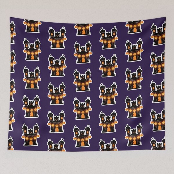 Item preview, Cute Halloween Castle with Glowing Jack O Lantern Lights Spooky Cartoon Design designed and sold by OksArtStudio.