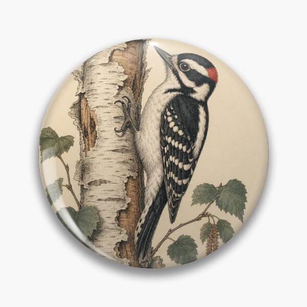 Item preview, Downy Woodpecker and Birch — Vintage Bird Field Guide designed and sold by QuietWingGuide.