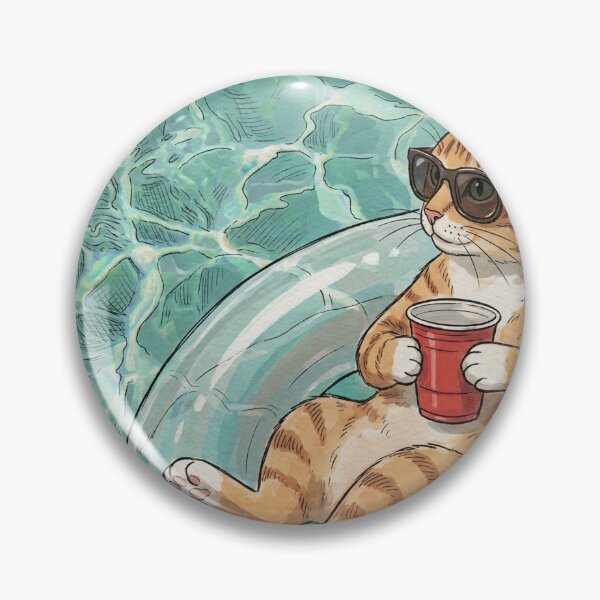 Item preview, Cool Orange Tabby Cat Floating in Pool with Sunglasses and Drink designed and sold by Butterfly-Dream.