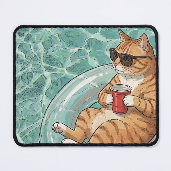 Item preview, Cool Orange Tabby Cat Floating in Pool with Sunglasses and Drink designed and sold by Butterfly-Dream.