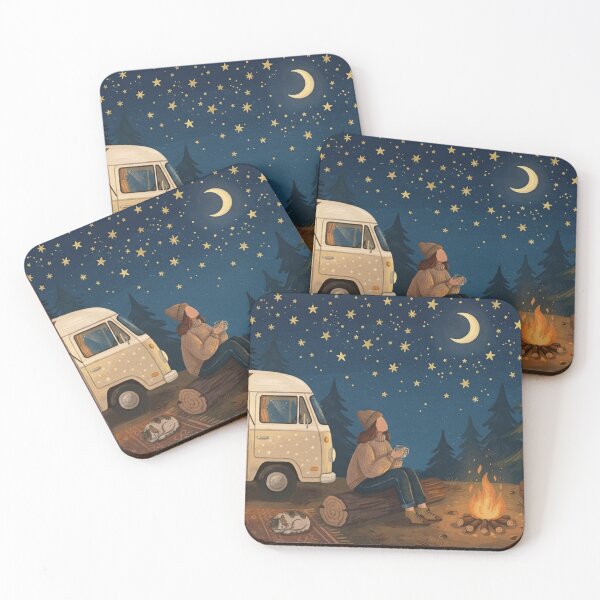 Item preview, The Stargazing Camper, Under The Stars, Cozy Campfire and Van Life Art Print designed and sold by BlareBlare.