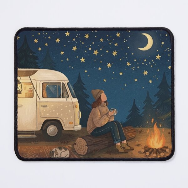 Item preview, The Stargazing Camper, Under The Stars, Cozy Campfire and Van Life Art Print designed and sold by BlareBlare.