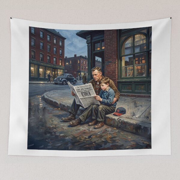 Item preview, Vintage Father And Son Reading Sports Pages designed and sold by Home Decor Art.