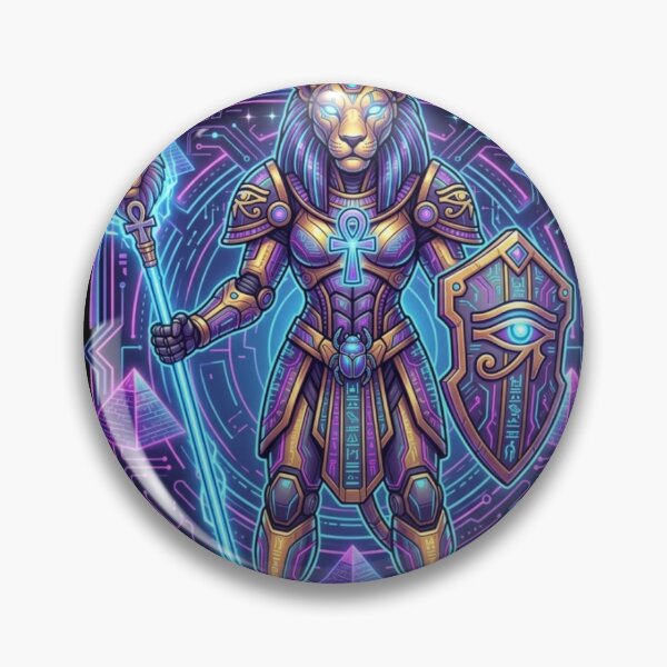 Item preview, Neon Cyber Sekhmet Lioness - Futuristic Mecha Egyptian Goddess designed and sold by alalame.