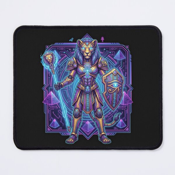 Item preview, Neon Cyber Sekhmet Lioness - Futuristic Mecha Egyptian Goddess designed and sold by alalame.