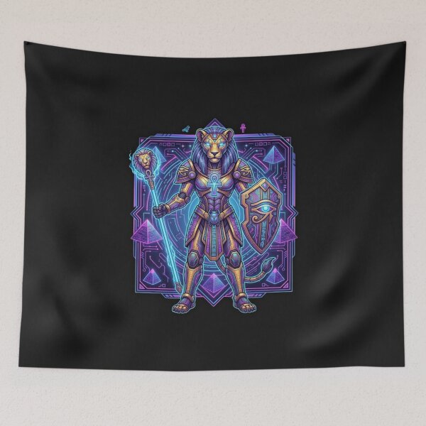 Item preview, Neon Cyber Sekhmet Lioness - Futuristic Mecha Egyptian Goddess designed and sold by alalame.
