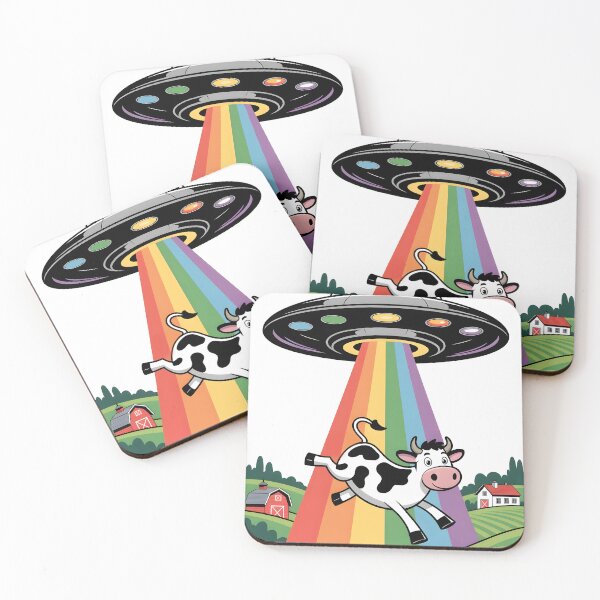 Item preview, Cow Abduction by UFO with Rainbow Beam designed and sold by BobaTeeStore.