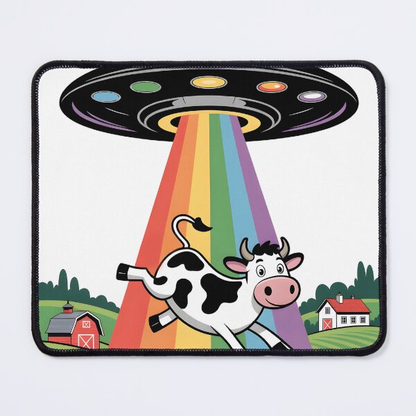 Item preview, Cow Abduction by UFO with Rainbow Beam designed and sold by BobaTeeStore.