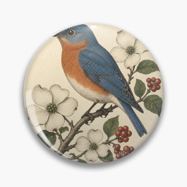 Item preview, Eastern Bluebird and Dogwood — Vintage Natural History Art designed and sold by QuietWingGuide.
