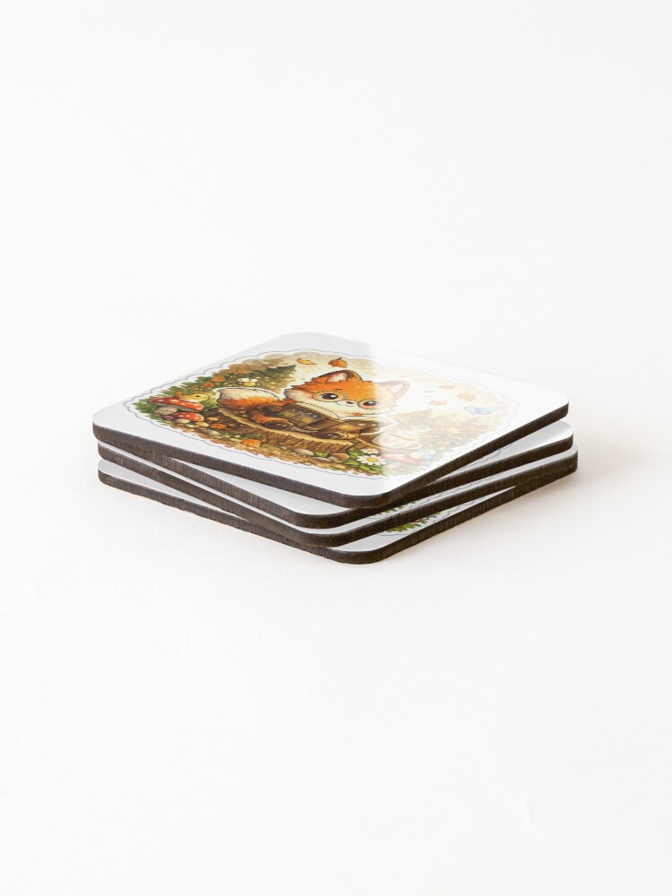 Thumbnail 4 of 5, Coasters (Set of 4), Cute Reading Fox Sticker designed and sold by DadStickerStore.