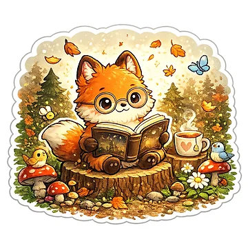 Artwork thumbnail, Cute Reading Fox Sticker by DadStickerStore